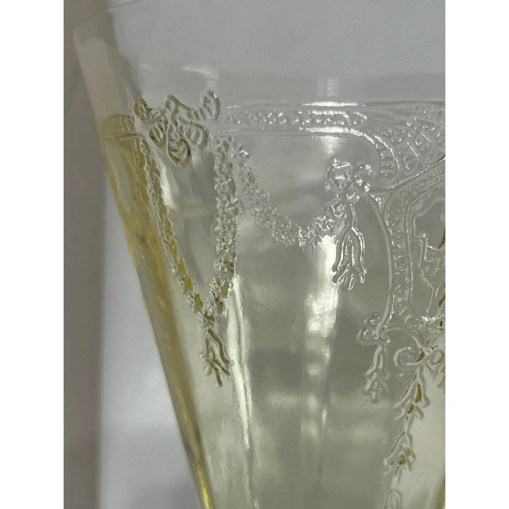 Vintage Yellow Depression Glass Cameo Ballerina Footed Tumblers Set of 5 4.5